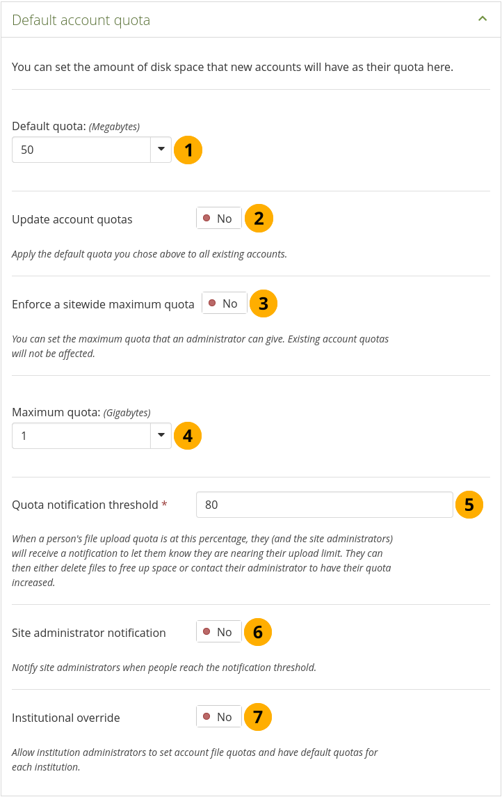 Configure the default account quota