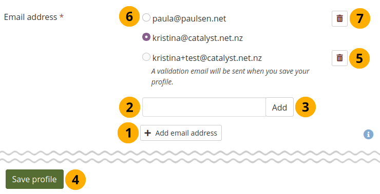 Profil: Fügen Sie eine E-Mail-Adresse hinzu oder löschen Sie eine