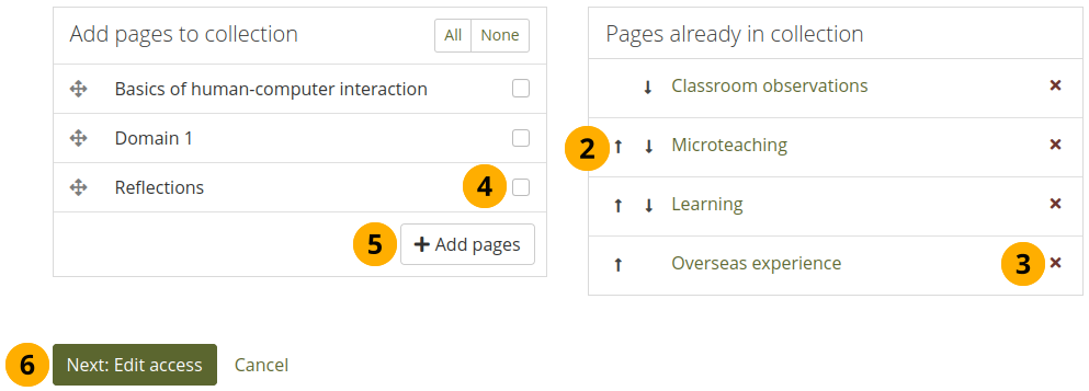 Manage collection pages