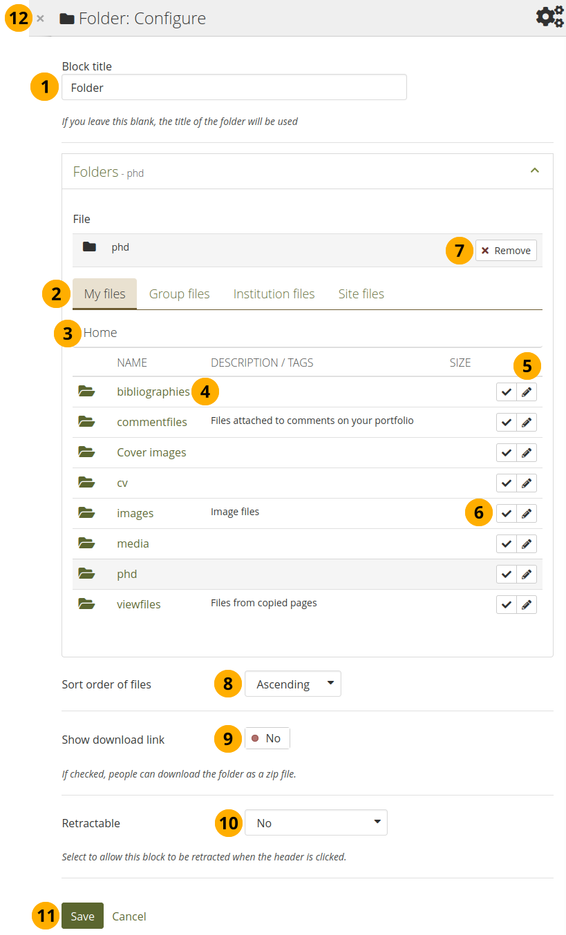 Configure the 'Folder' block