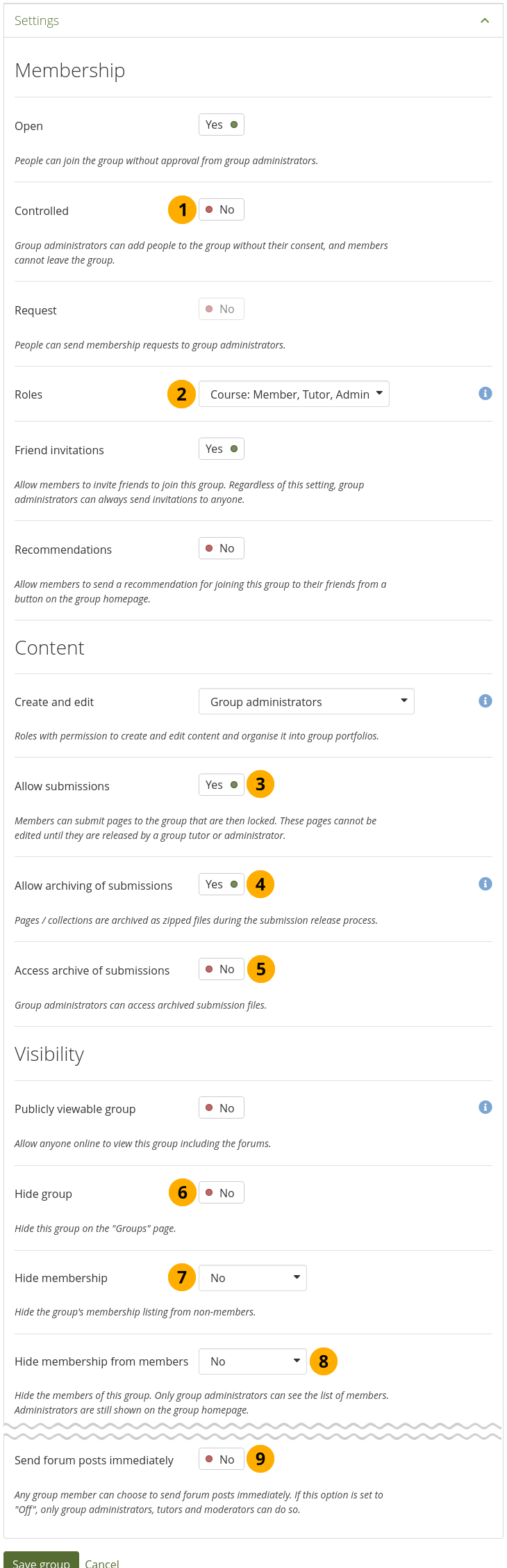 Additional options for staff and institution admins