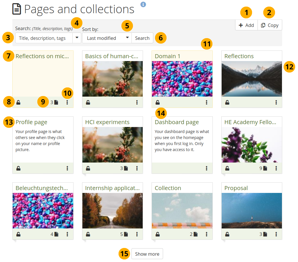 Overview page for 'Pages and collections'