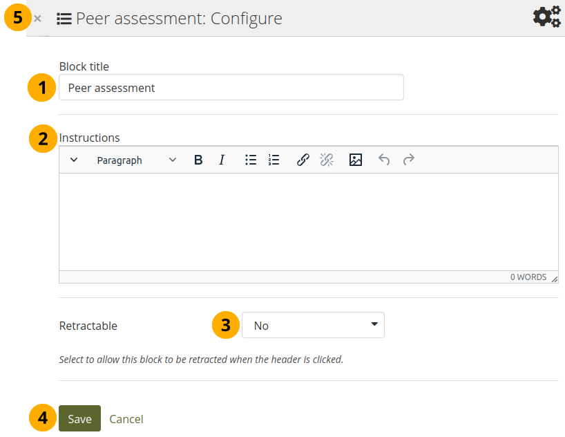 Configure the 'Peer assessment' block