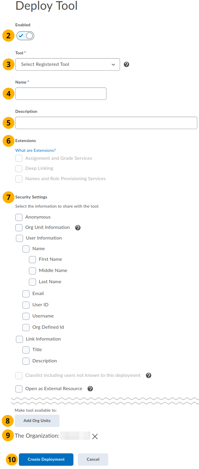 Create an LTI deployment in Brightspace