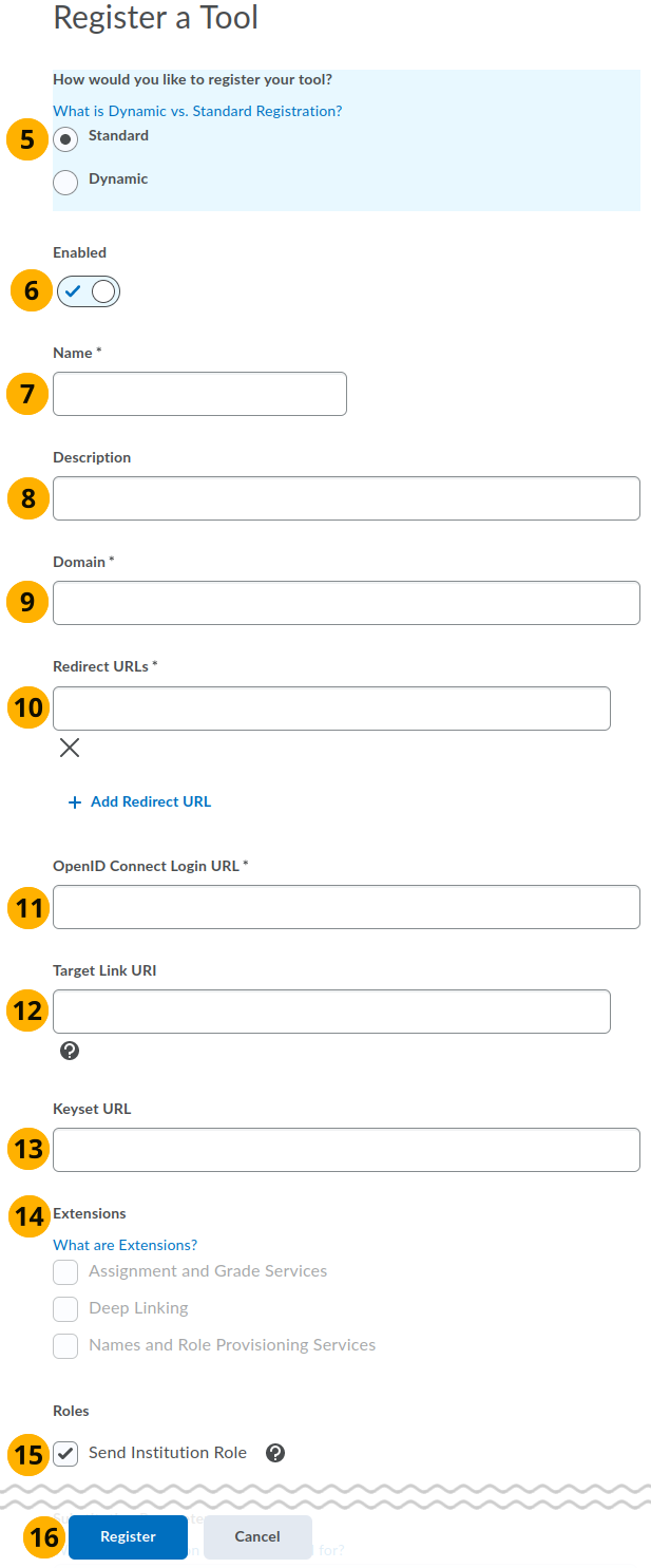 Register a new tool in Brightspace