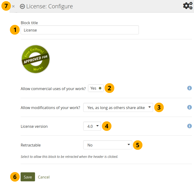 Configure the Creative Commons license block