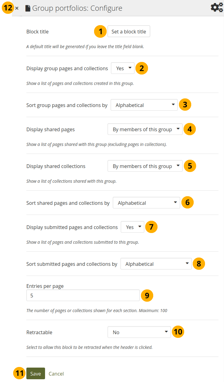 Configure the group portfolios block