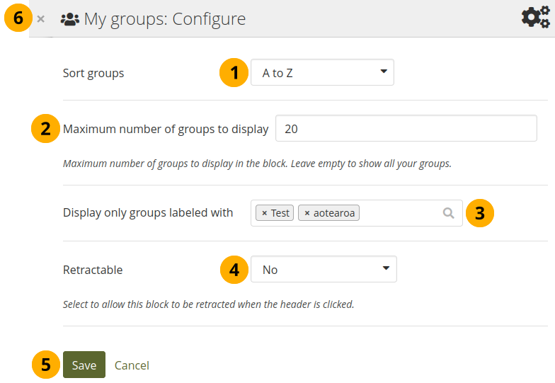 Configure the block My groups