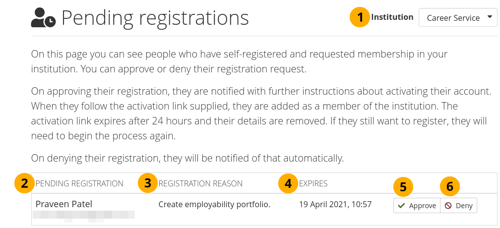 Pending registration page