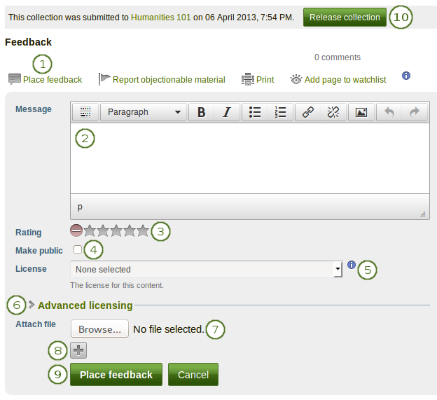 Provide feedback as tutor or group administrator on a submitted page