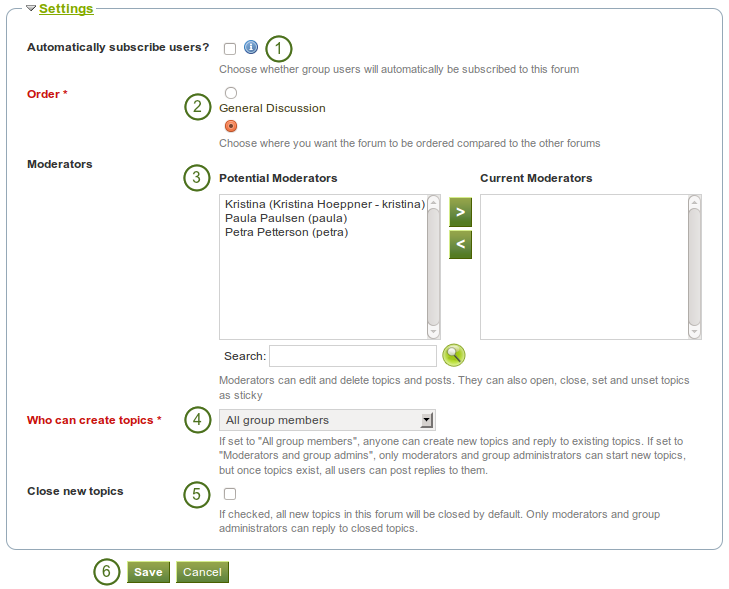 Choose further settings in the forum