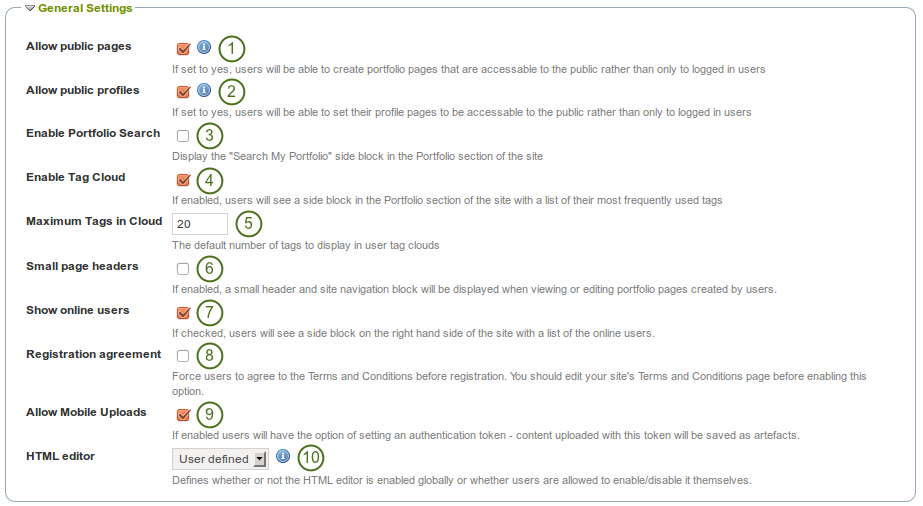 General settings