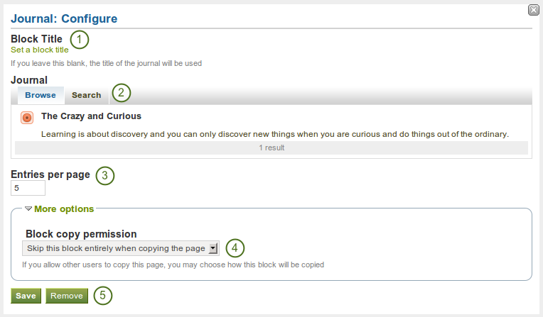 Configure the journal block