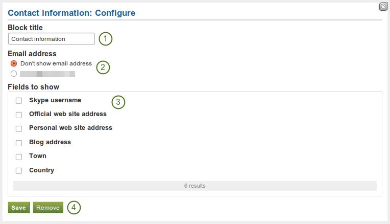 Configure the block Contact information