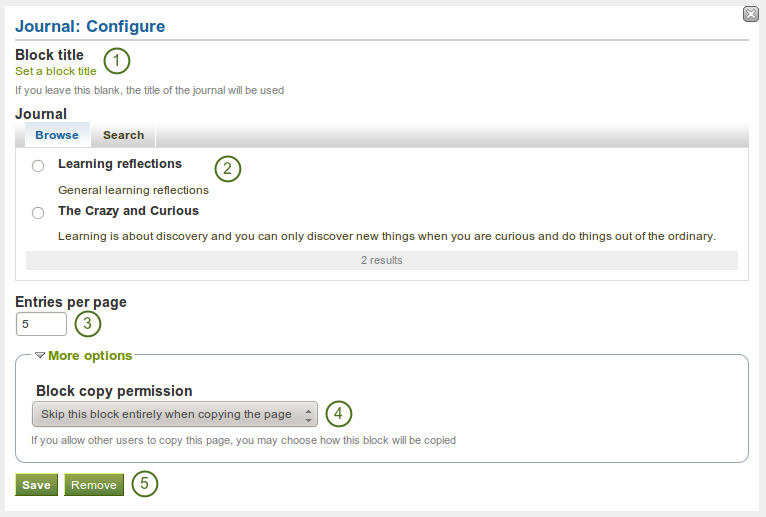 Configure the journal block