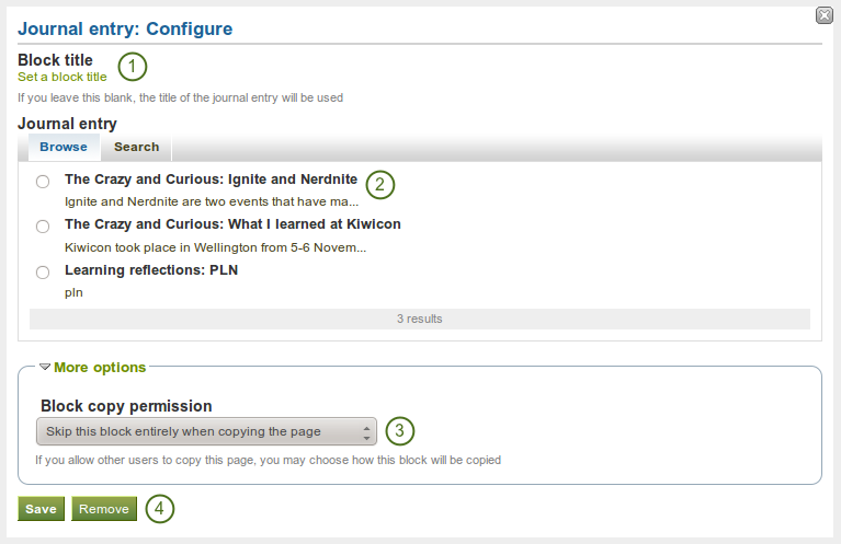 Configure the journal entry block