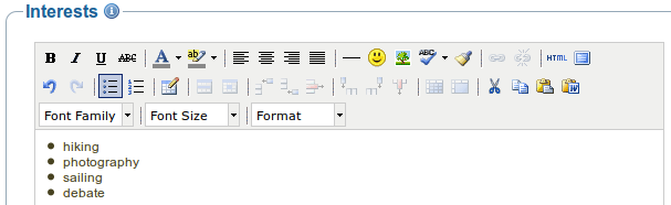 Interests section