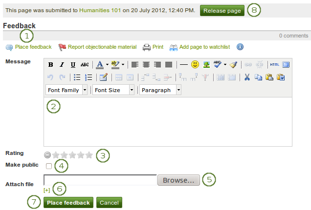 Provide feedback as tutor or group administrator on a submitted page