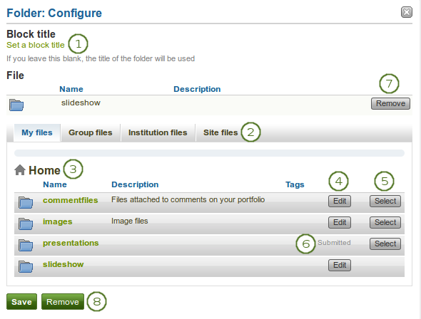 Configure the block Folder