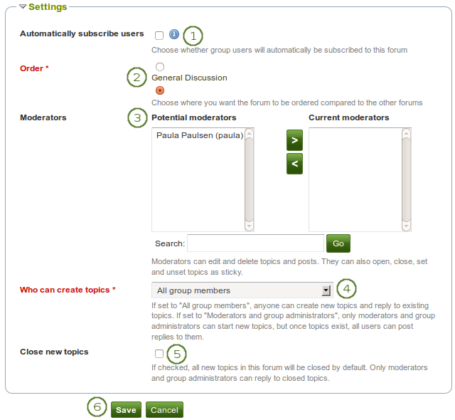 Choose further settings in the forum