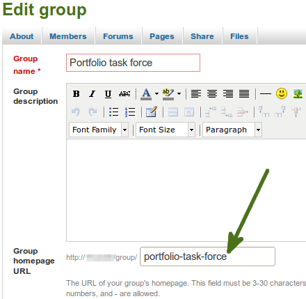 Change the URL for your group homepage