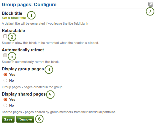 Configure the group pages block