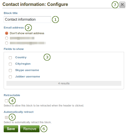 Configure the block Contact information