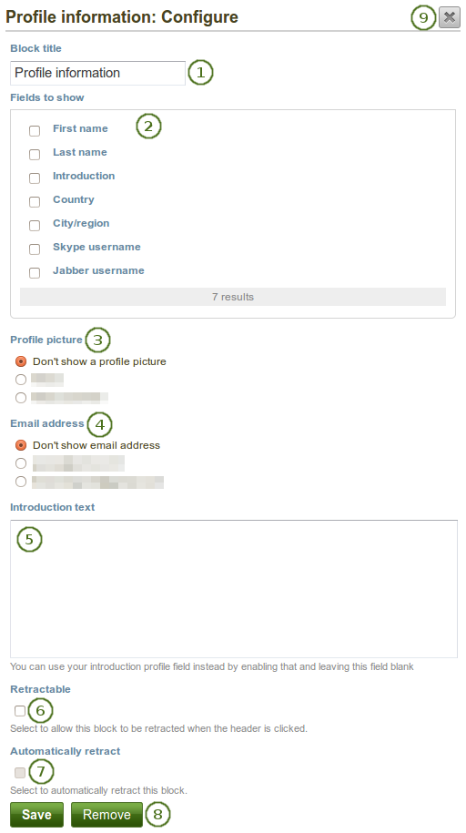 Configure the block Profile information