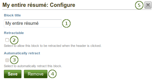 Configure the block "My entire résumé"