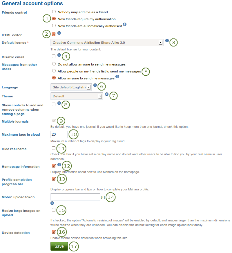 View and change your general account options