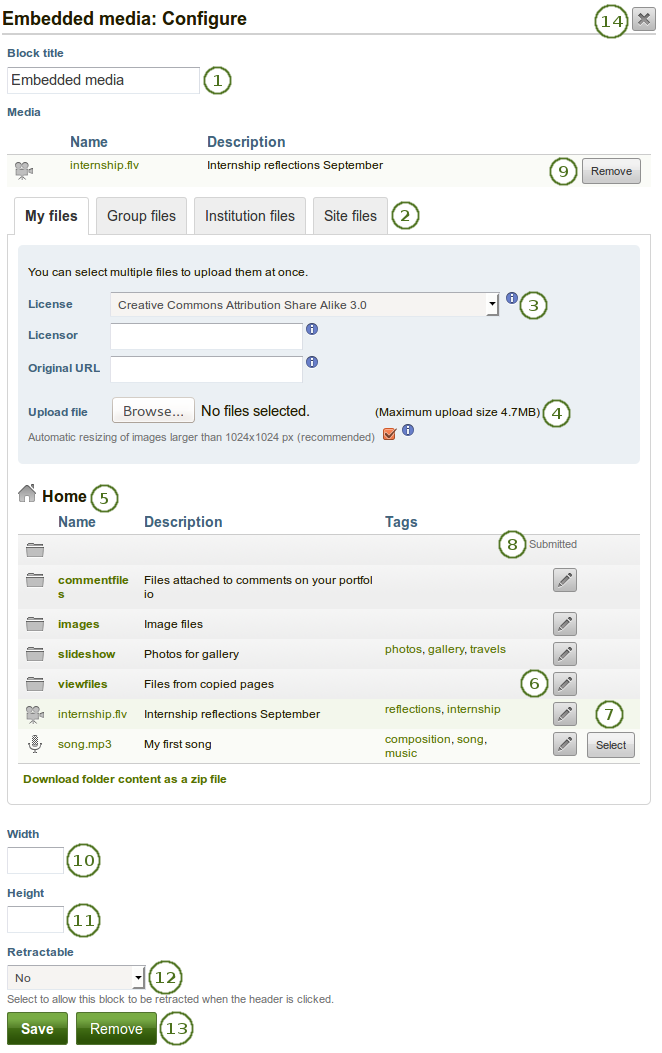 Configure the block Embedded media