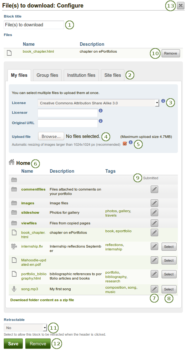 Configure the block Files to download