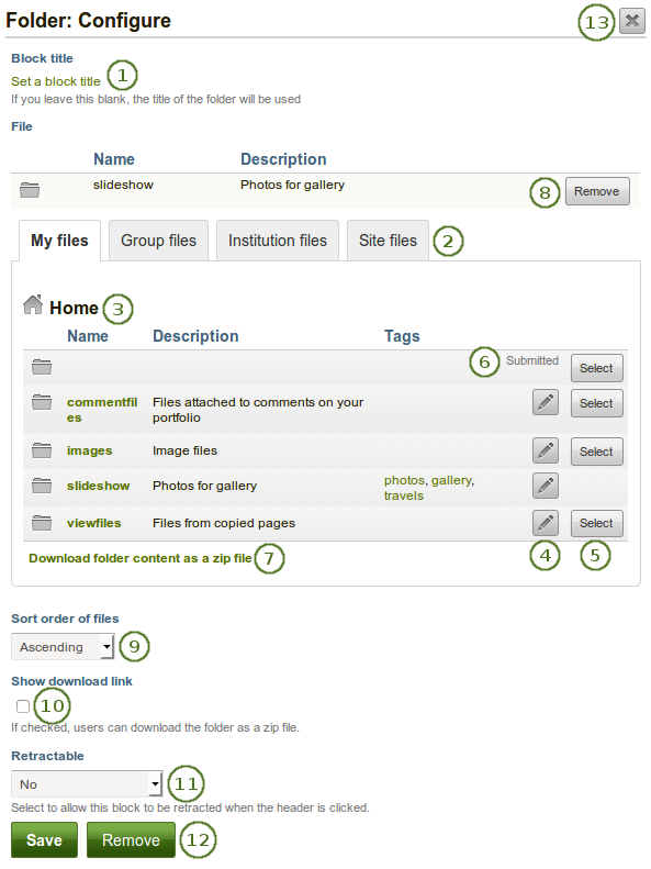 Configure the block Folder