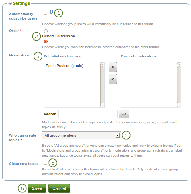 Choose further settings in the forum