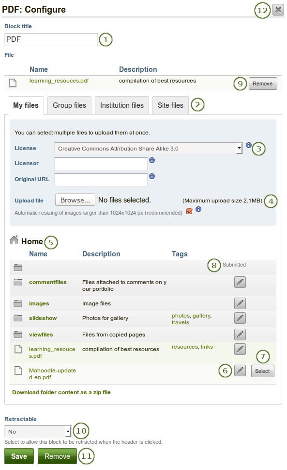 Configure the block PDF