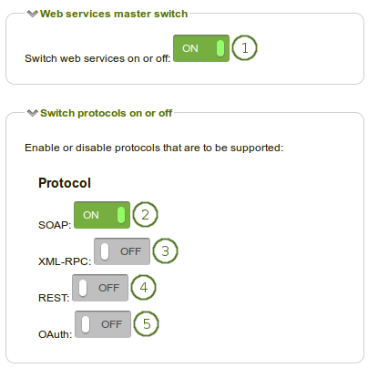 Switch web services or individual protocols on and off
