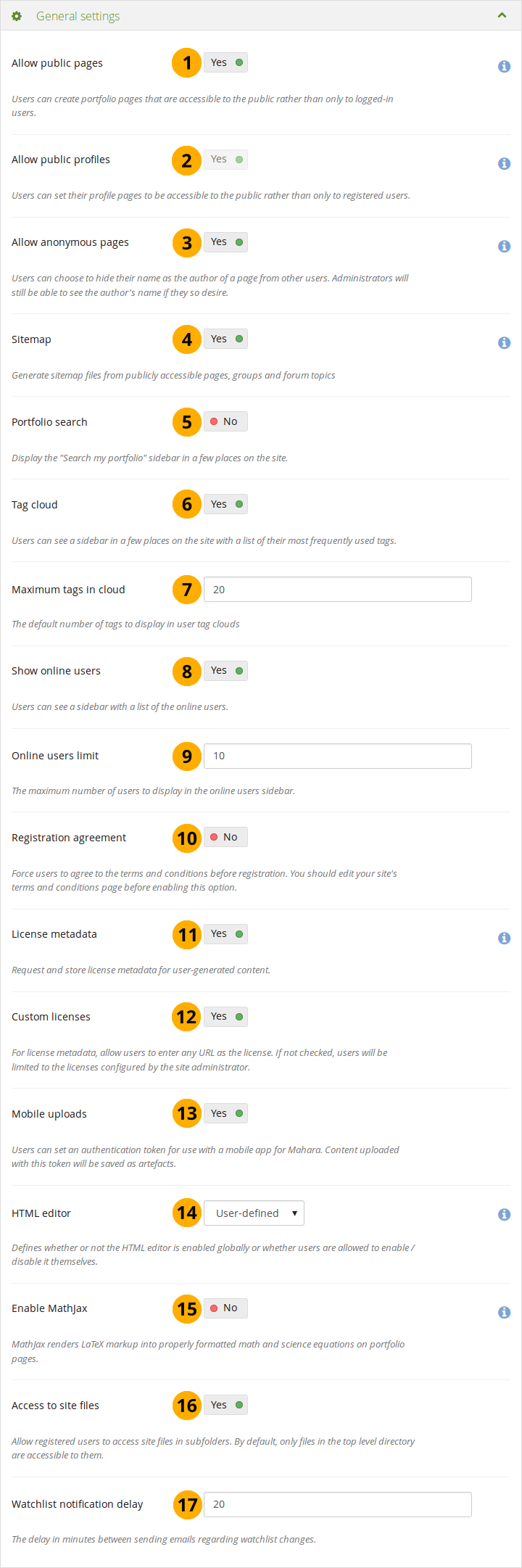 General settings