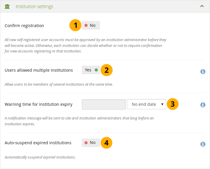 Institution settings