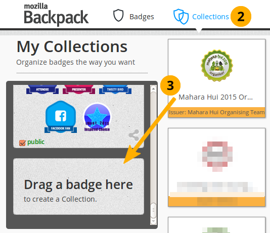 Drag a badge onto a new collection space