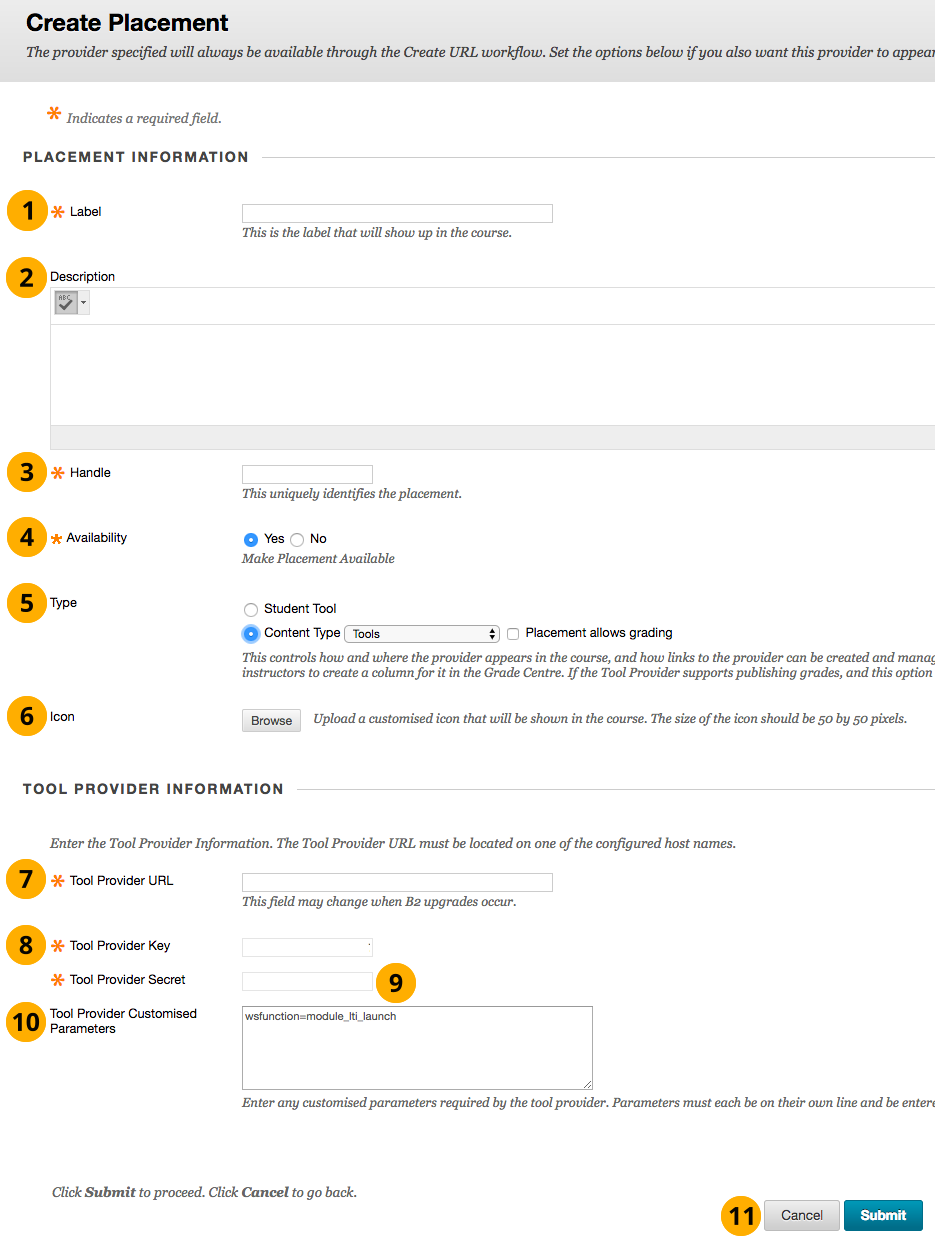 Create a placement for the LTI connection