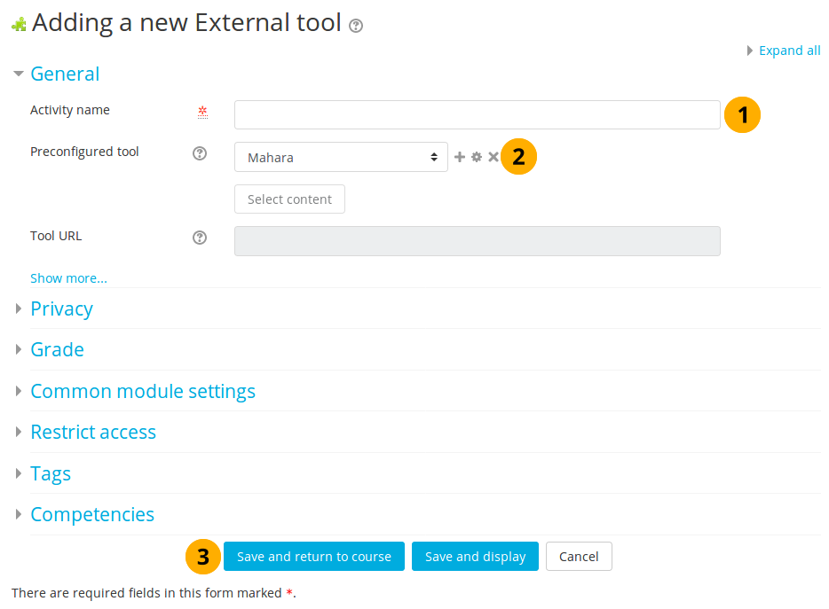 Choose a preconfigured Mahara instance in Moodle