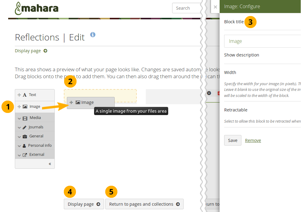 Drag a block into the page layout area