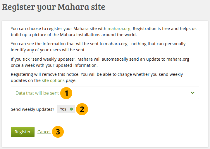 Register your Mahara site with the Mahara project