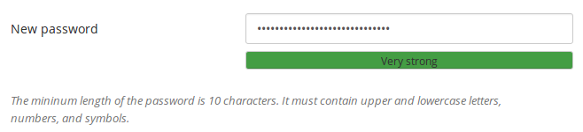 Password policy in action with strength indicator