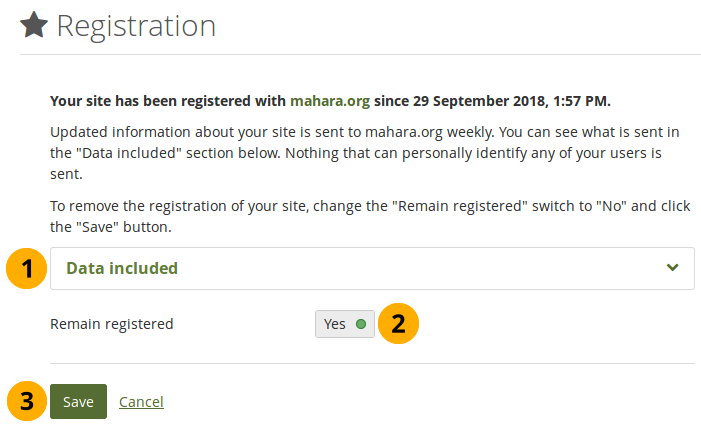Revoke the registration of your Mahara site with the Mahara project