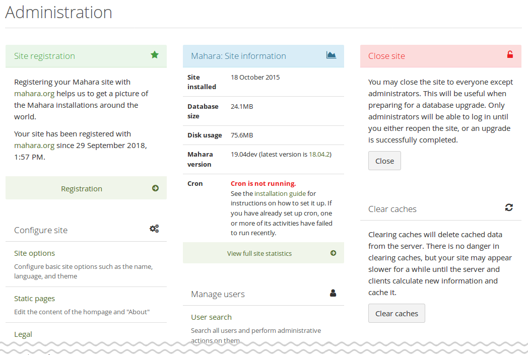 Administration overview page