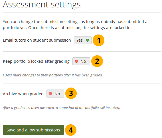 Set the submission criteria