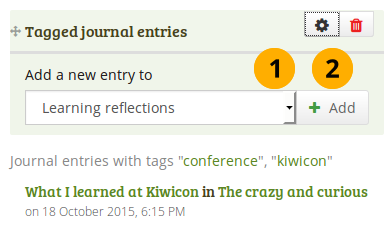 Create a new journal entry directly from the *Tagged journal entries* block - multiple journals available