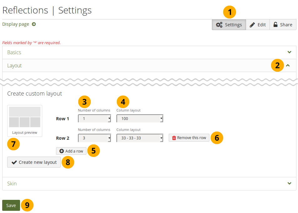 Custom layout options