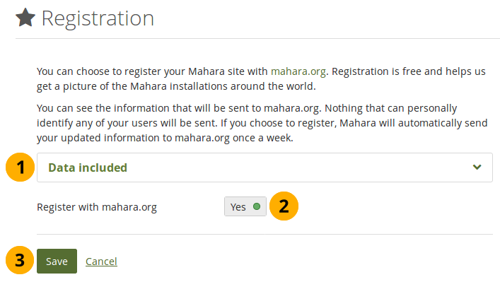 Register your Mahara site with the Mahara project